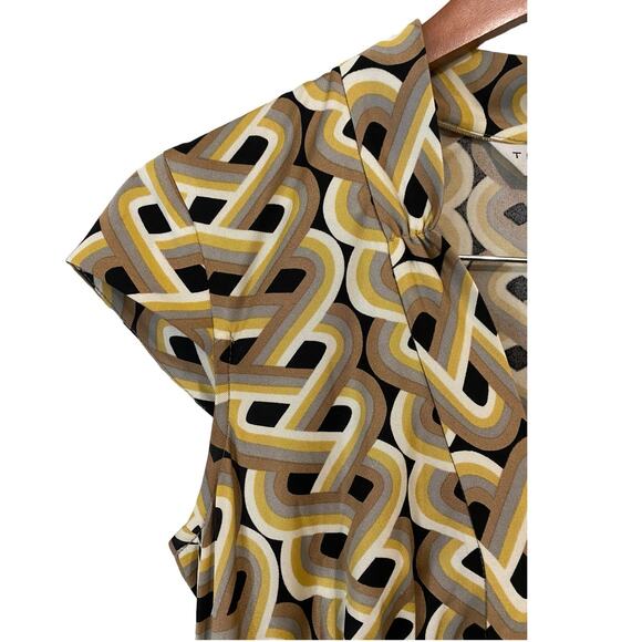 Trina Turk 100% Silk Mini Dress US 4 Neutral Geometric Print Retro Hippie 70s - Picture 6 of 9